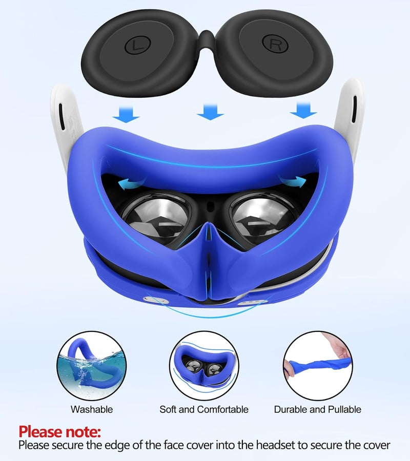 YRXVW مجموعة غطاء سيليكون متوافقة مع ميتا أوكولوس/كويست 3، ملحقات VR غطاء واقي تشمل مقابض التحكم، غطاء رأس أمامي وغطاء وجه، غير متوافق مع كويست 3S (أزرق) - Image 5